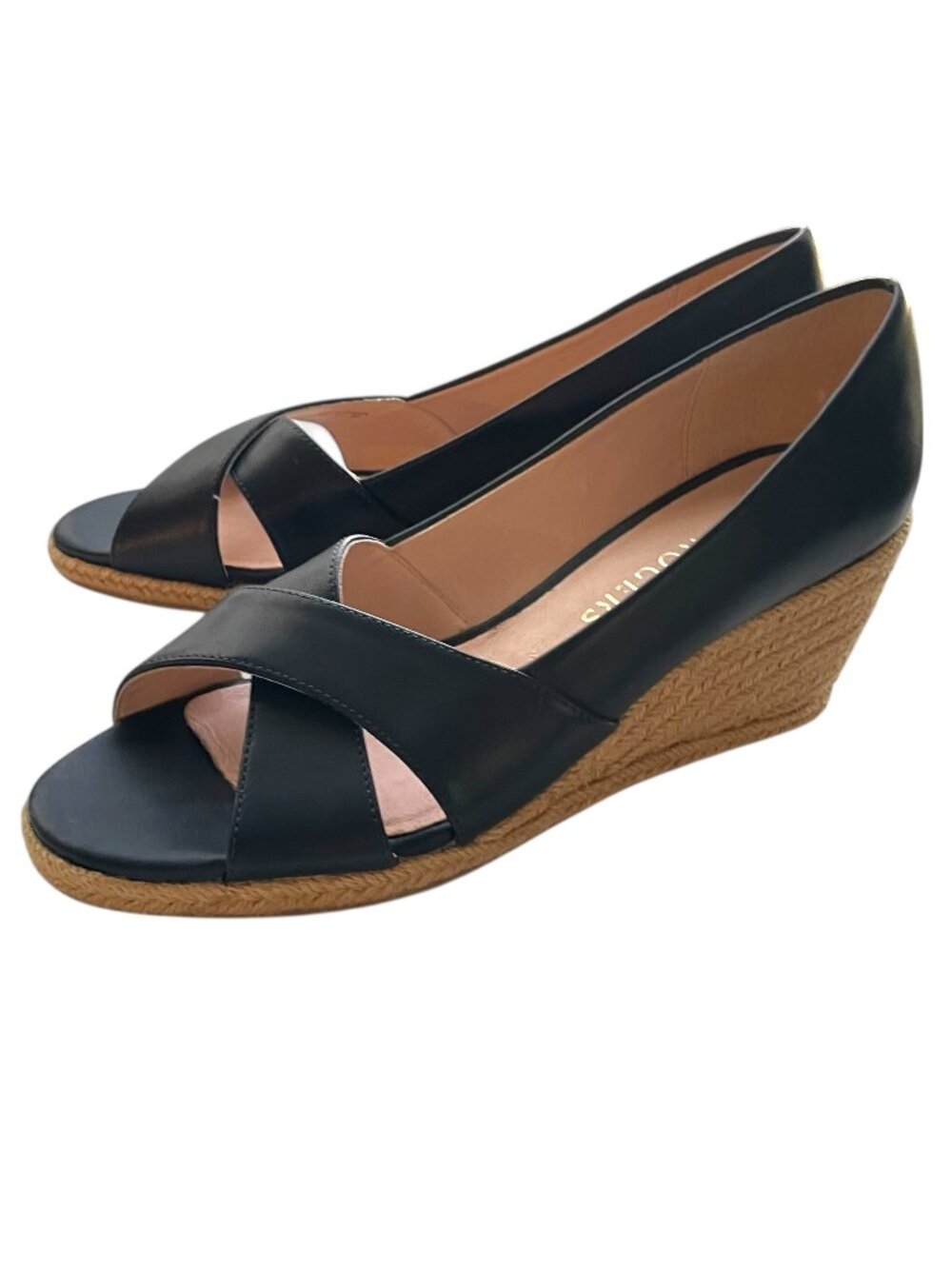 Jack Rogers Palmer Criss Cross Wedge Heels 8.5 Navy Leather Open Toe Espadrille